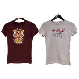 TWO Aeropostale Butterfly Classic Crew Graphic Tee T-Shirt Size Small